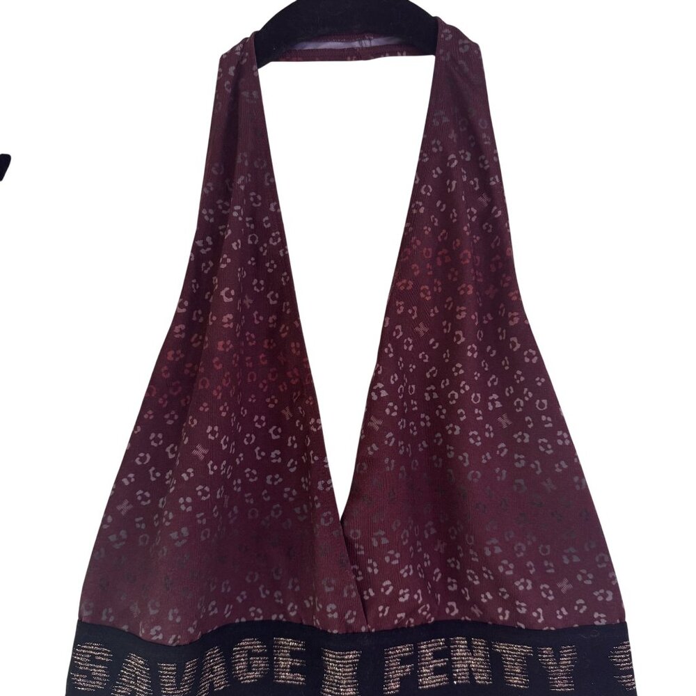 Savage x Fenty Bodysuit Women's Red/Black Halter Top Backless Stretchy Size M - Picture 3 of 9